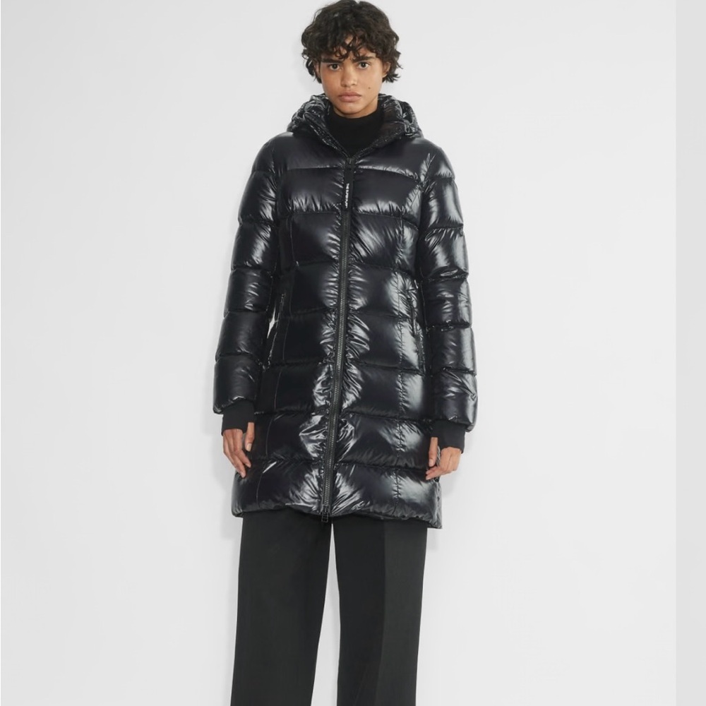 Aritzia TNA The Super Puff Mid Liquid Shine Black Size Small